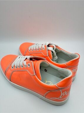Christian Louboutin Neon Coral Patent Leather Low Top Sneakers Women’s EU 36
